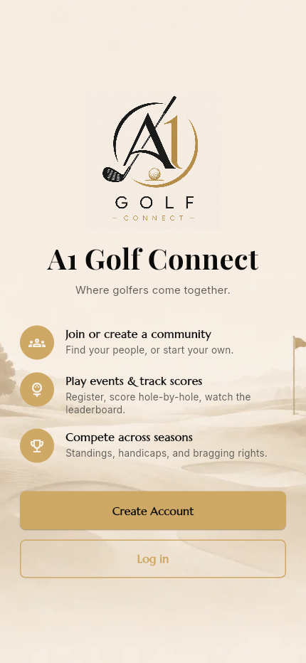 A1 Golf Connect welcome screen