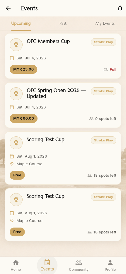 Browse and register for golf events